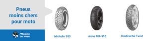 Les pneus les moins chers pour moto. Image des pneus nommés.