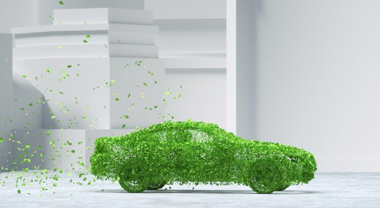 Conduite écologique. On voit une voiture faute de feuilles vertes. Le fond est blanc